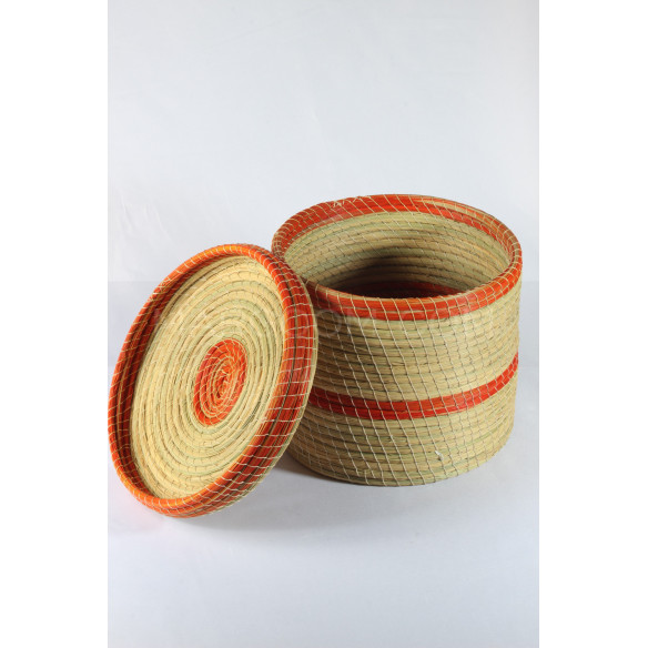 Orange stripe storage box in vegetable fiber