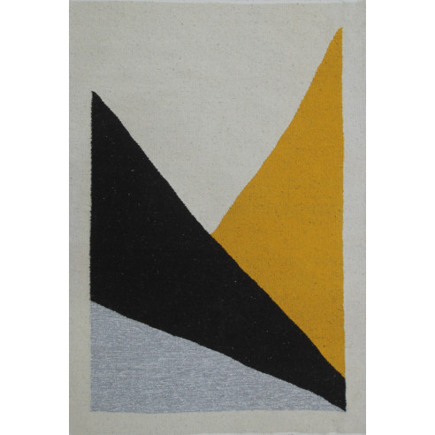 White Kilim Style Rug Black and Yellow Pattern