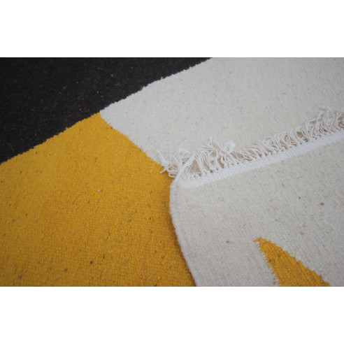 White Kilim Style Rug Black and Yellow Pattern