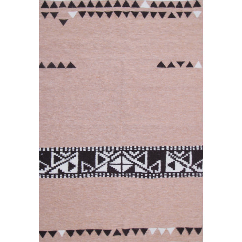 Beige kilim rug with Black White pattern