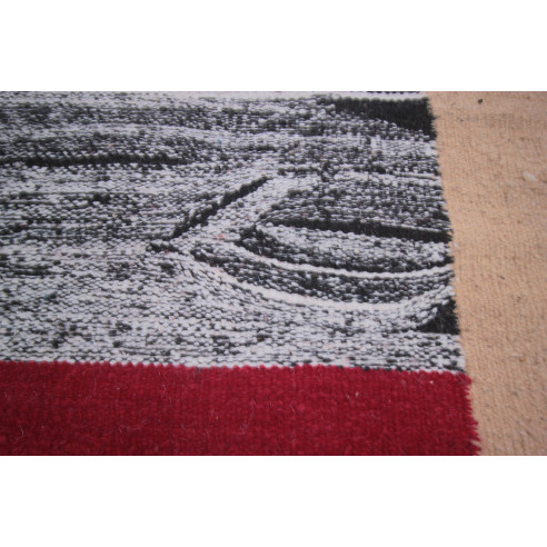 Black and white speckled beige kilim rug