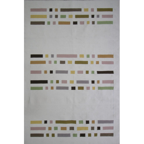 Kilim style carpet with fringes white...