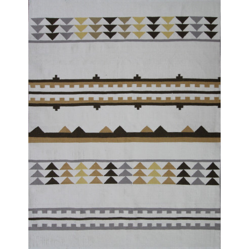 White kilim rug with colorful triangle pattern