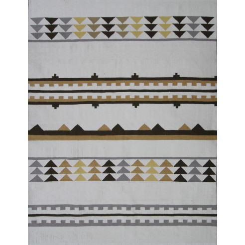 White kilim rug with colorful triangle pattern