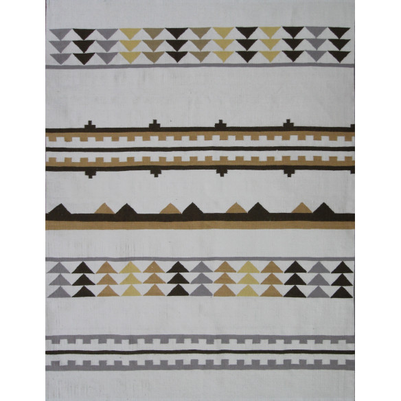 White kilim rug with colorful triangle pattern