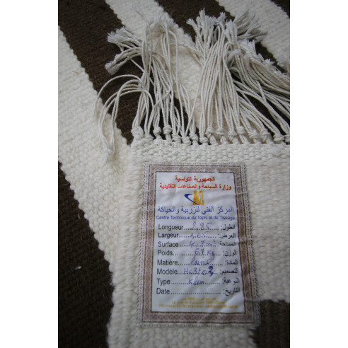 Elegant Kilim rug with rectilinear hand-woven...