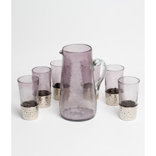 Service à eau en verre soufflé avec socles en cuivre martelé