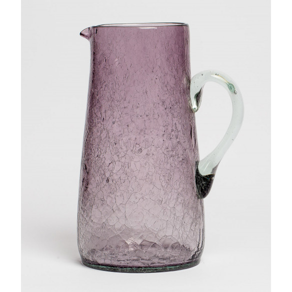 Blown glass water service with hammered copper plinths