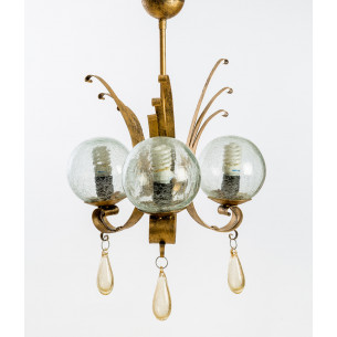 Lustre 3 Boules en verre soufflé et fer forgé