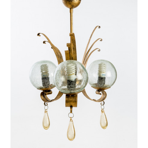 Lustre 3 Boules en verre soufflé et fer forgé