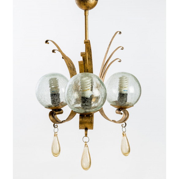 Lustre 3 Boules en verre soufflé et fer forgé