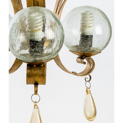 Lustre 3 Boules en verre soufflé et fer forgé