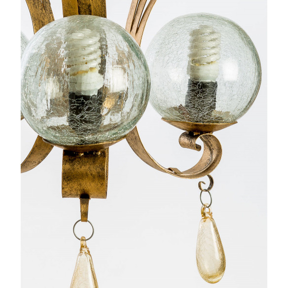 Lustre 3 Boules en verre soufflé et fer forgé