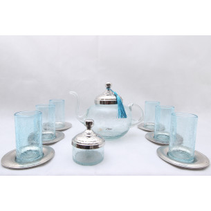Cracked blown glass tea set