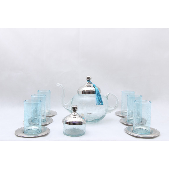 Cracked blown glass tea set