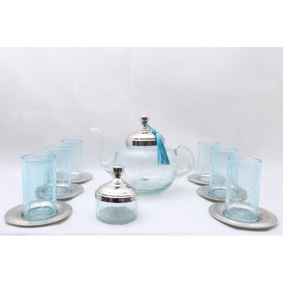 Cracked blown glass tea set