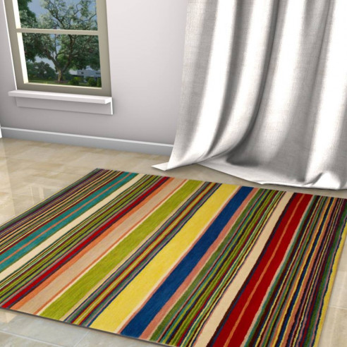Tapis kilim rayé avec un mariage de couleur