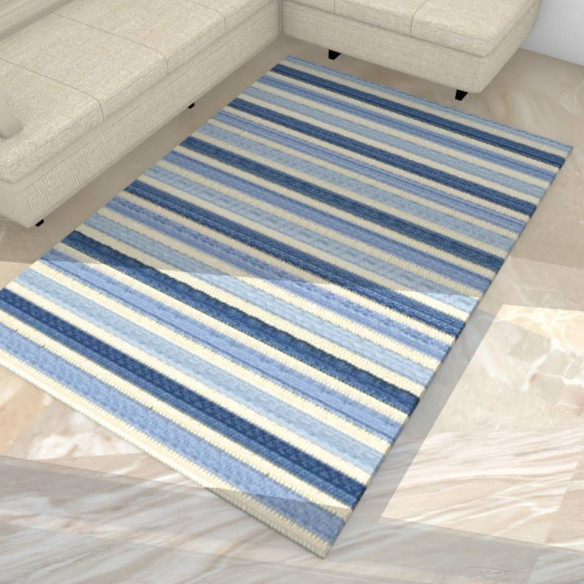 Tapis kilim rayé nuances bleu et blanc