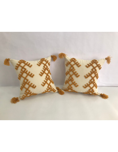 Coussin Brodé en Jaune Moutarde 40*40 Cm