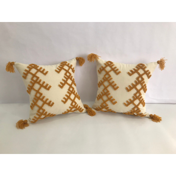 Coussin Brodé en Jaune Moutarde 40*40 Cm