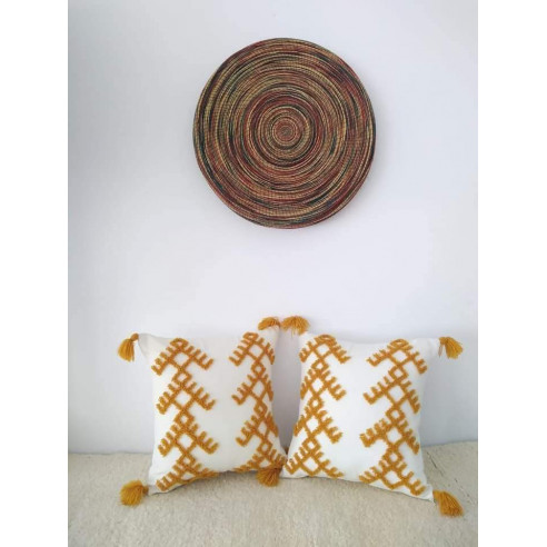 Coussin Brodé en Jaune Moutarde 40*40 Cm