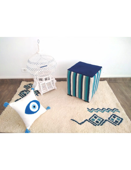 Kilim-style cube pouf