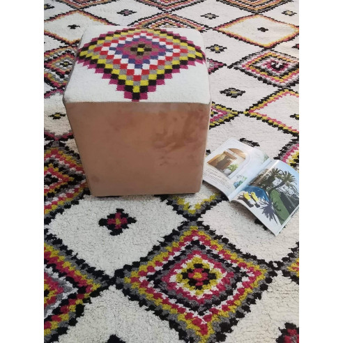 Multicolored kilim cube pouf