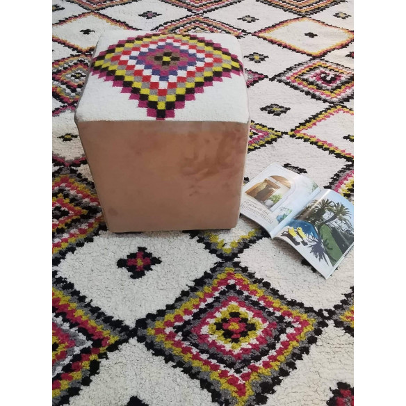 Multicolored kilim cube pouf