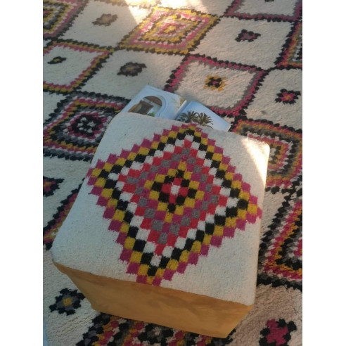Multicolored kilim cube pouf