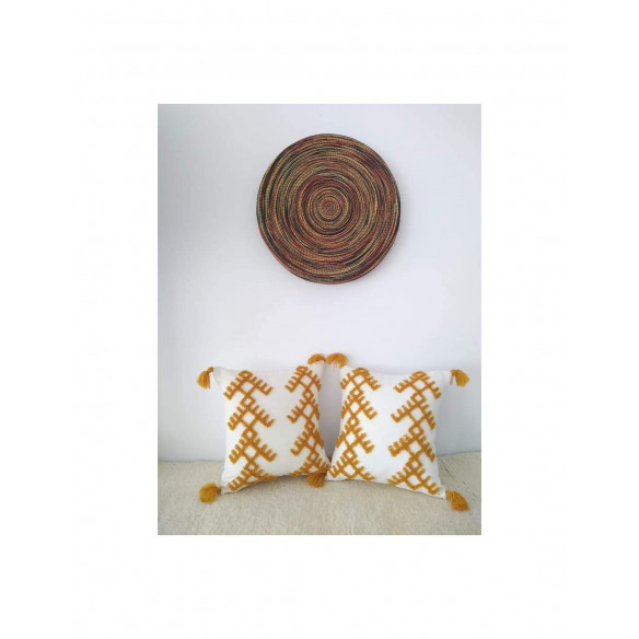 Coussin Brodé en Jaune Moutarde 40*40 Cm