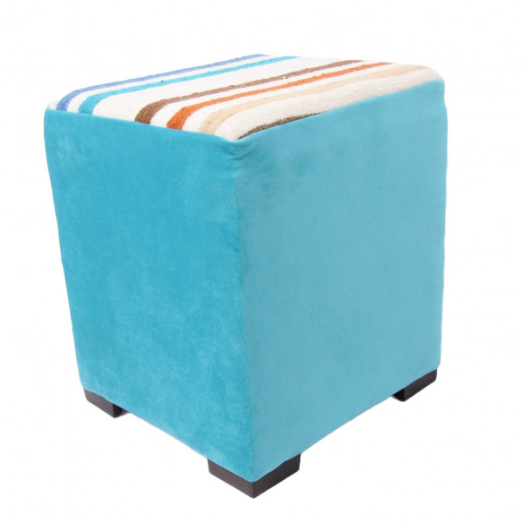 Blue fabric and kilim square pouf