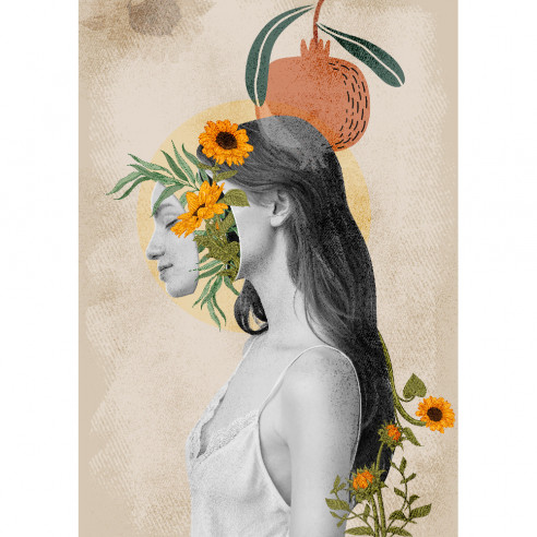Tableau Imprimé Collage Femme Fleurs Pitanga