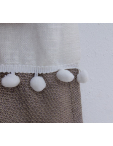 Two-tone Hayek curtain with pompoms