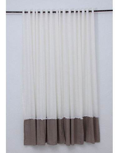 Two-tone Hayek curtain with pompoms