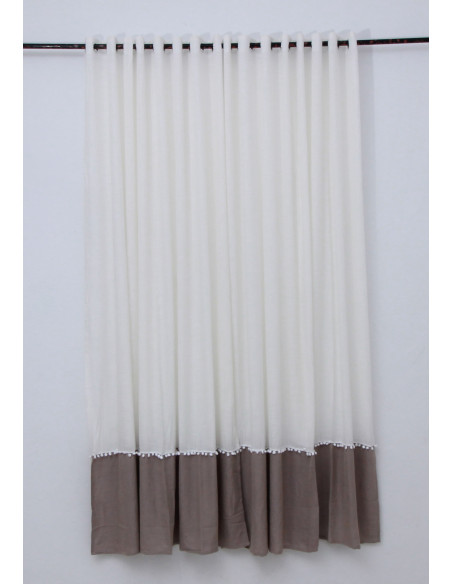Two-tone Hayek curtain with pompoms