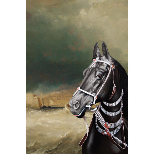 Tableau portrait de cheval noir abstrait