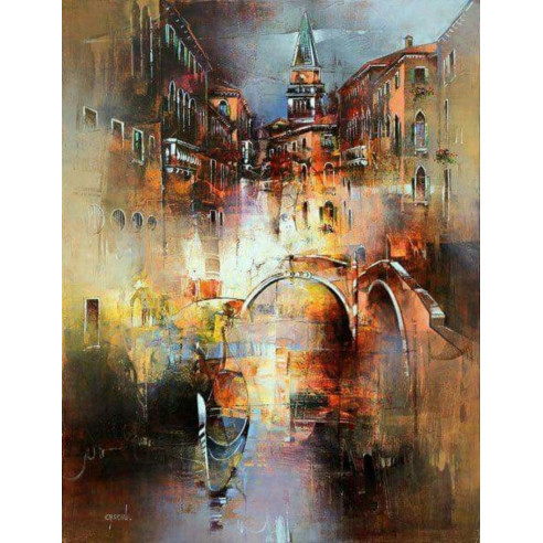 Venice Reflections Painting, Cityscape on Water
