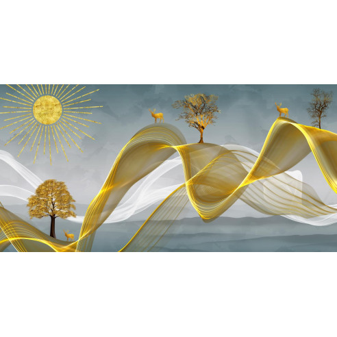 Tableau paysage d'art abstrait ruban de soie d'or