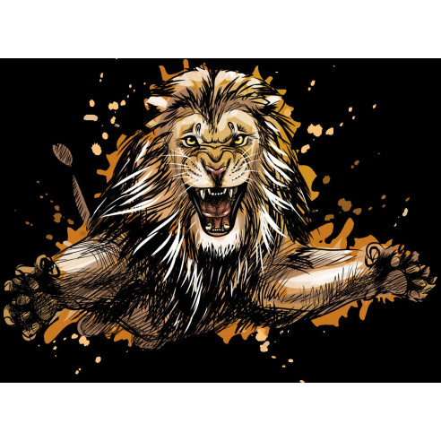 Tableau Portrait d'un lion sautant d'une éclaboussure d'aquarelle