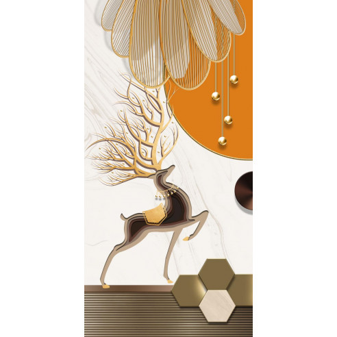 Nordic Abstract Golden Deer Poster, Minimalist Geometric Wall Art