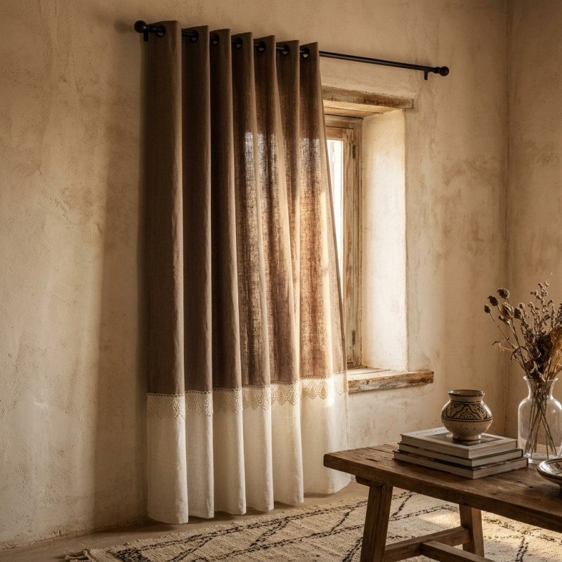 Two-Tone Hayek Curtain with Elegant Lace