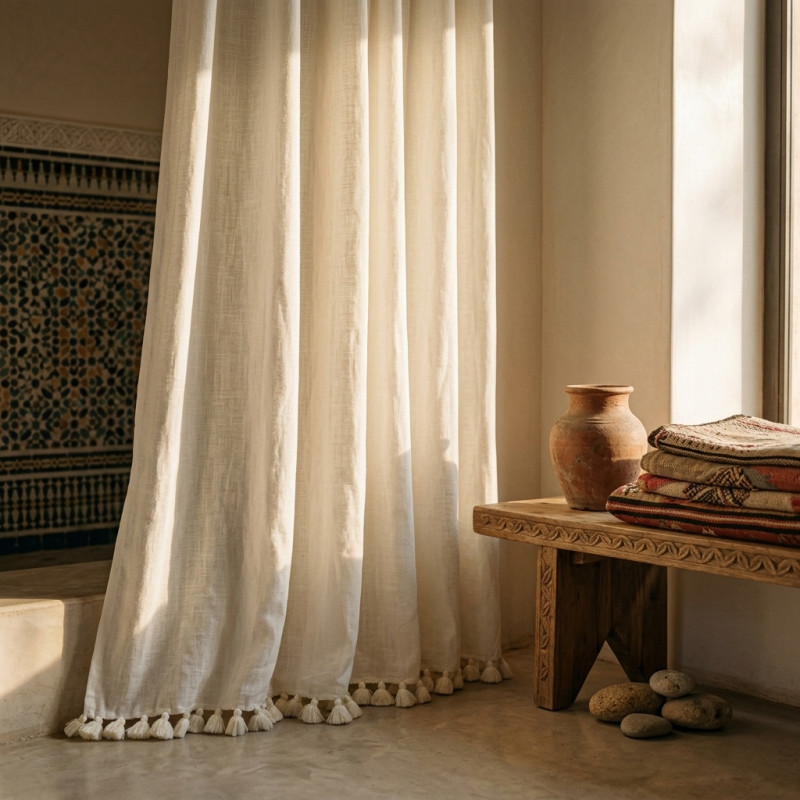 Artisanal Hayek Curtain with Pompoms