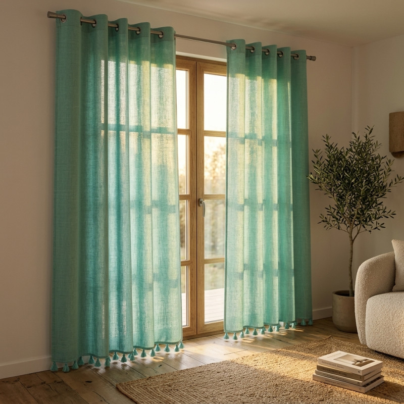 Green Hayek Curtain with Pompom