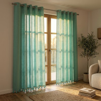 Green Hayek Curtain with Pompom