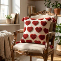 Embroidered Heart Decorative Cushion 40x40cm