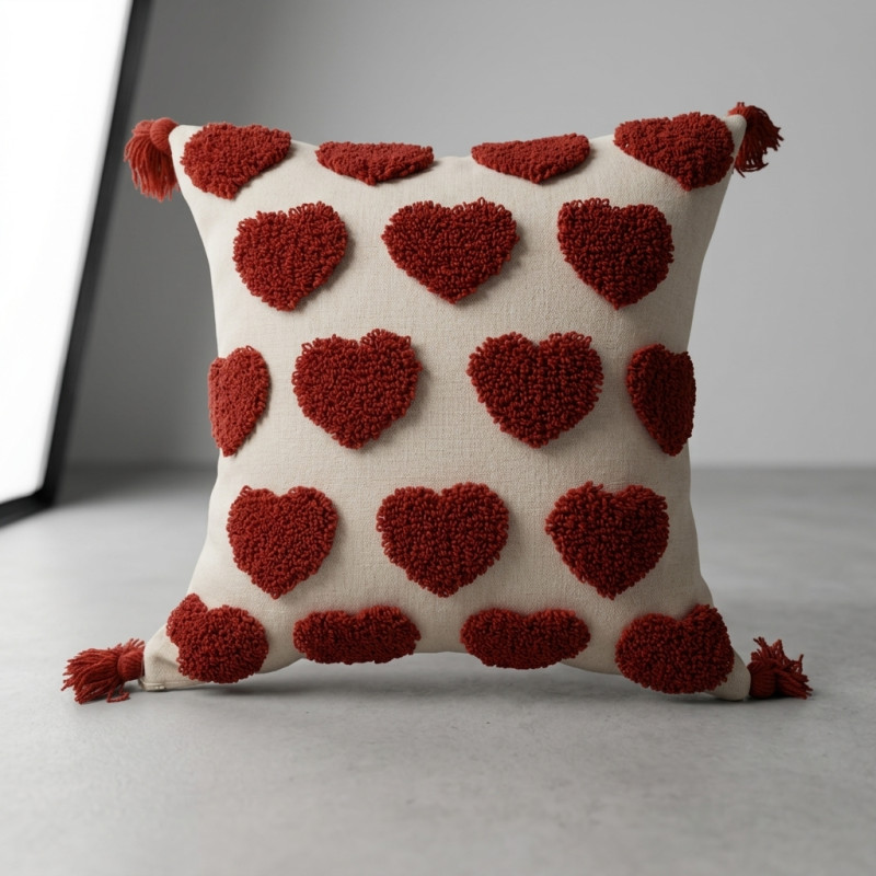 Embroidered Heart Decorative Cushion 40x40cm