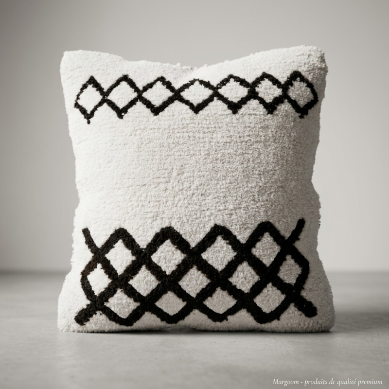 Coussin Berbère Artisanal Blanc et Noir - Style...