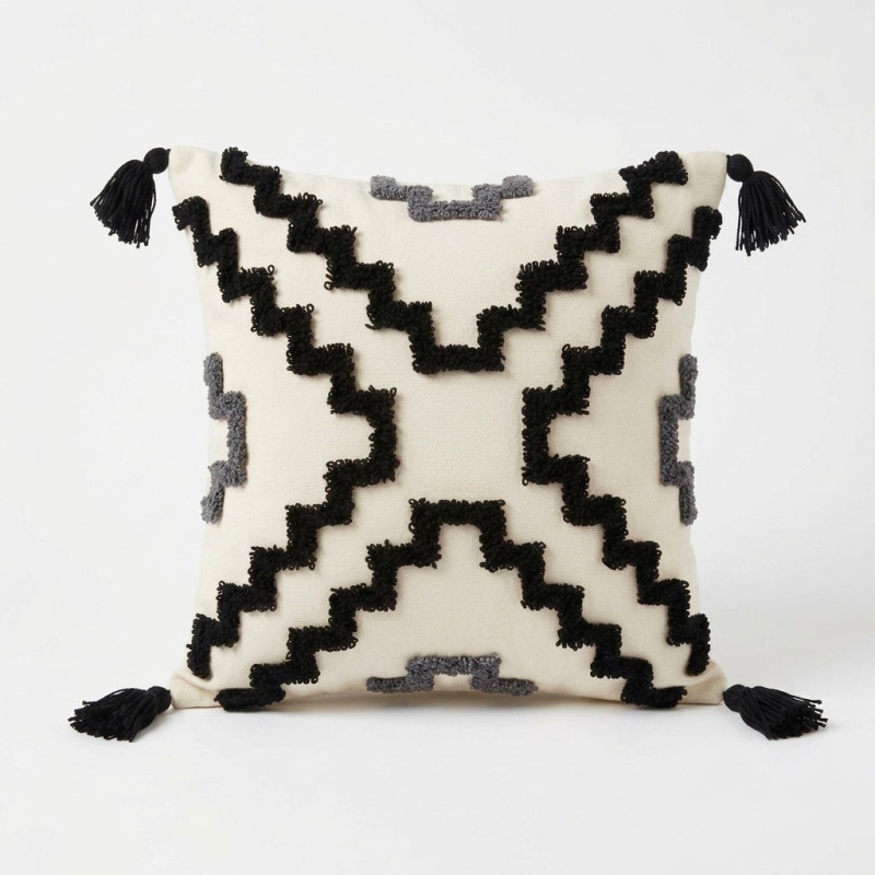 Artisanal Berber Cushion with Pom Poms