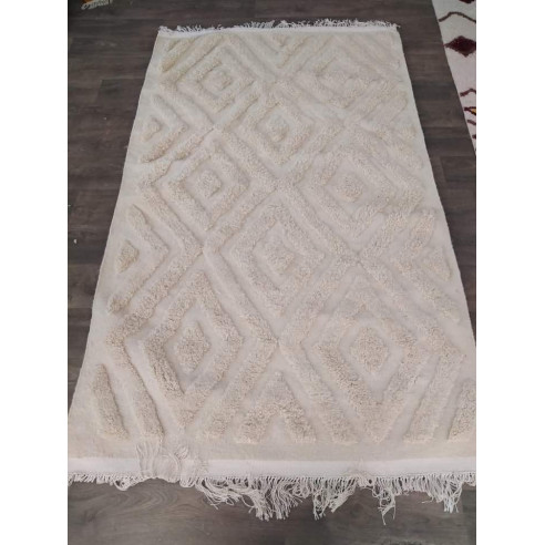 White Semi-Berber Wool Rug
