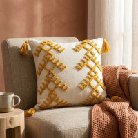 Coussin Déco Brodé Jaune Moutarde 40x40 cm